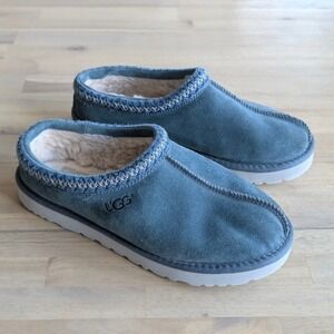 UGG Tasman Suede Slippers Slate Blue Embroidered Slip On Shoes Womens Size 10